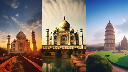 Panorama of Taj Mahal in Agra, Uttar Pradesh, Indiaの素材