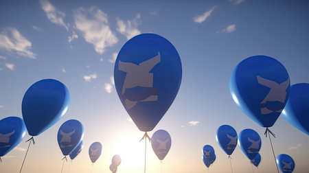 Paraguay balloon party in the blue sky. 3D Renderの素材