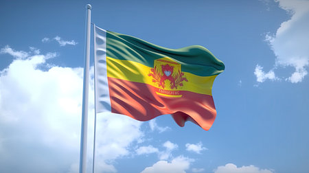Andorra flag waving in the wind against blue sky. 3D renderingの素材
