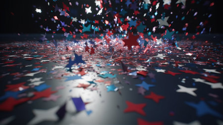 3d rendering of american flag in confetti falling on floorの素材