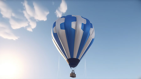 Hot air balloon with flag of Finland flying in blue sky. 3d renderの素材