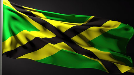 Jamaica waving flag on dark background. 3D Renderingの素材