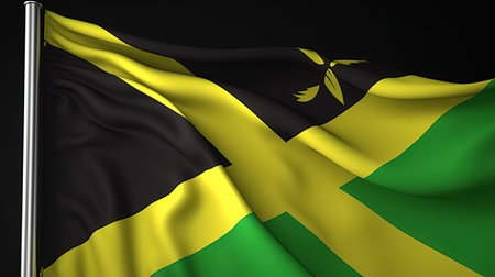 Flag of Jamaica waving in the wind. Close-up. 3d renderingの素材