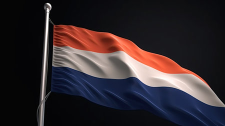 Netherlands Flag On Flagpole - 3D Rendered Imageの素材