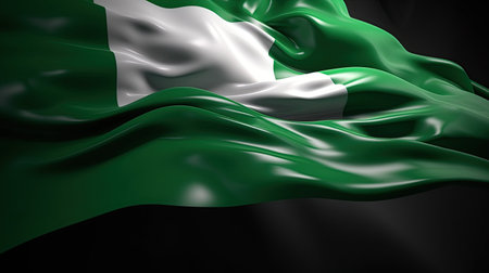 3d rendering of Nigeria flag waving in the wind isolated on black backgroundの素材