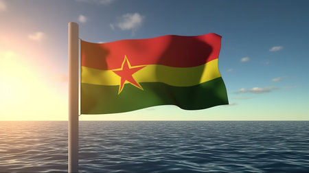 Ghana flag waving in the wind over the sea 3D illustrationの素材