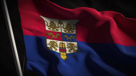 3d rendering of Moldova flag waving in the wind on dark background.の素材