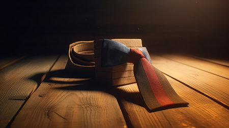 Close-up of a necktie on a wooden background. Business concept.の素材