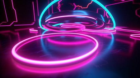 3D rendering, abstract background with neon lights, 3d illustrationの素材
