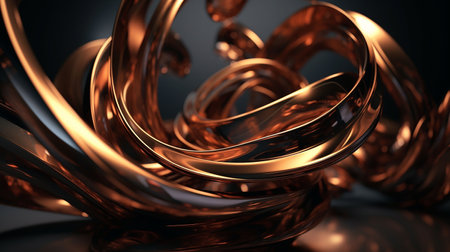 Abstract 3d rendering of chaotic golden rings. Futuristic background.の素材