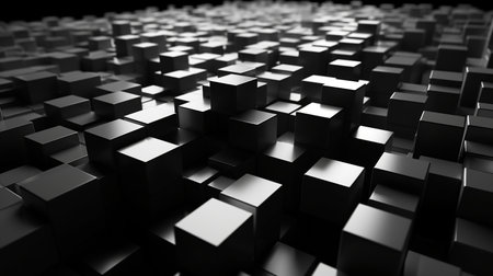 Black and white abstract background with cubes. 3d render illustration.の素材