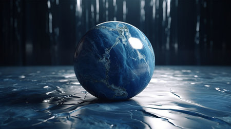 3d rendering of earth planet in water with blue light and dark backgroundの素材