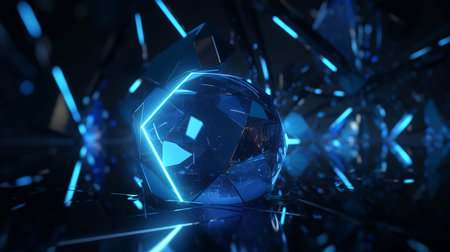 3D rendering of a blue crystal ball on a dark background.の素材