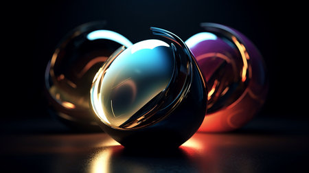 3d render of glass balls on dark background. Abstract background.の素材