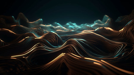 3d rendering of abstract wavy surface with glowing lines and wavesの素材