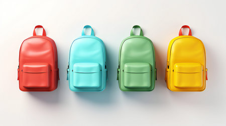 3d rendering of a set of colorful backpacks on a white backgroundの素材