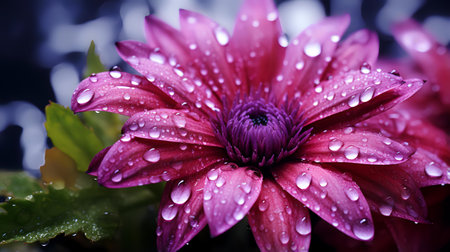 Beautiful purple chrysanthemum flower with dew dropsの素材