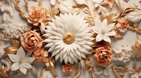 Beautiful flowers made of natural materials on light background, top viewの素材
