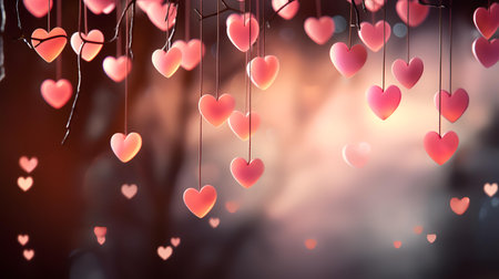 Valentine's day background with hearts and bokeh lightsの素材