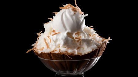 Cupcake with whipped cream on a black background, close upの素材