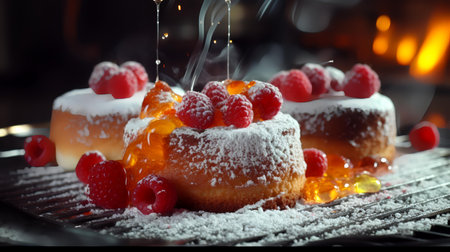 Fruit cake with raspberries and orange marmalade.の素材