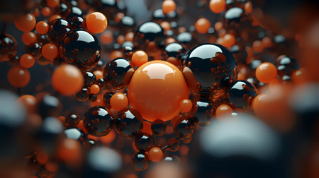 Abstract 3d rendering of spheres in space. Futuristic background with bokeh effect.の素材