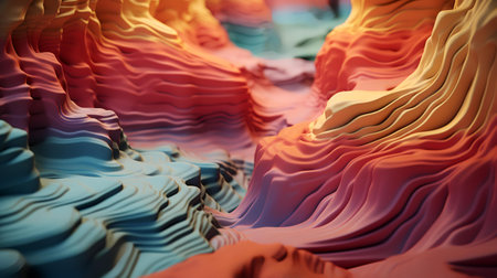 Abstract 3d rendering of wavy surface. Futuristic background with dynamic waves.の素材