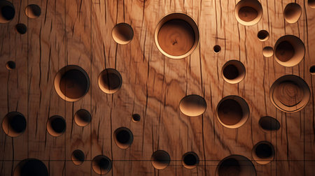 Wooden background with holes. 3D rendering. Computer digital drawing.の素材