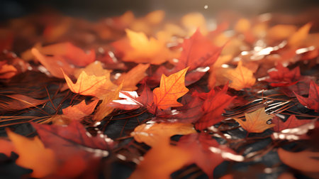 Autumn leaves on dark background, closeup. Space for textの素材