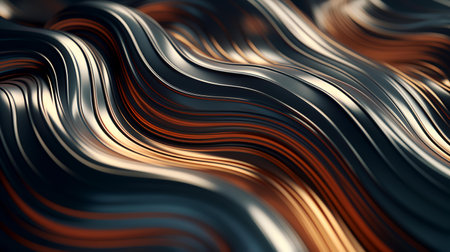 3d rendering of abstract background with smooth silk waves in black and orange colorsの素材