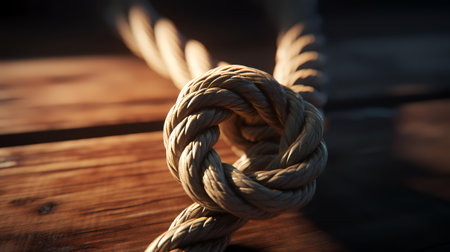 Rope on the deck of a ship. Selective focus.の素材