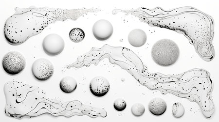 Set of abstract black and white bubbles and spheres. Vector illustration.の素材
