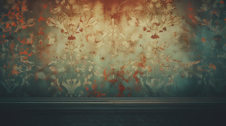 Vintage room interior with floral wallpaper. 3d render illustration.の素材