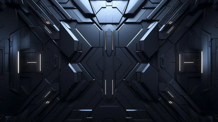 Dark blue futuristic background with glowing lines and metal grid 3d renderingの素材