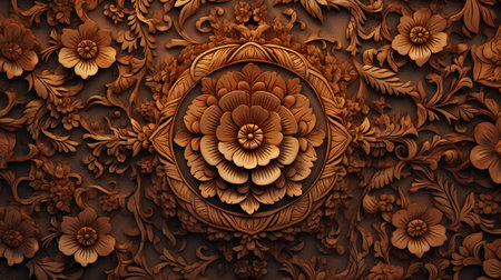 3D illustration of floral ornament in brown tone. Floral pattern.の素材