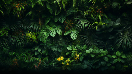 Tropical leaves background in dark tone. 3d illustration.の素材