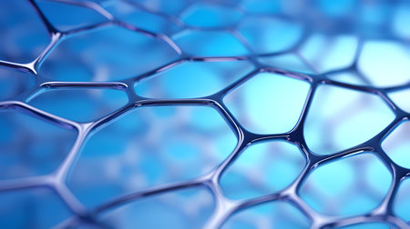 3d illustration of abstract blue background with hexagonal mesh surface.の素材