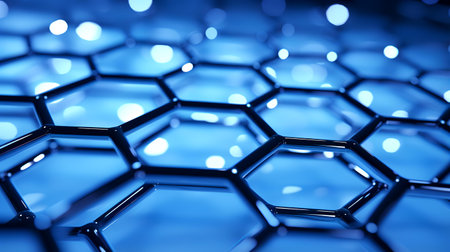 Blue hexagonal background. 3d rendering, 3d illustration.の素材