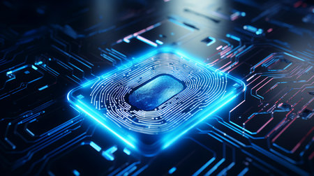 Circuit board futuristic background. 3d rendering toned image double exposureの素材