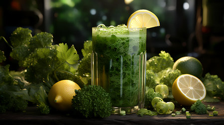 Healthy green smoothie with kale, lemons and celeryの素材