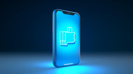Smartphone with thumbs up icon on the screen. 3D renderingの素材