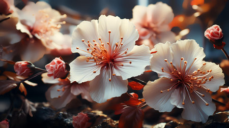 cherry blossom in a vase, close up shot with selective focusの素材