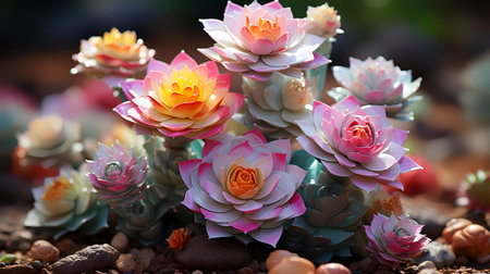 colorful echeveria succulent plant in the garden.の素材