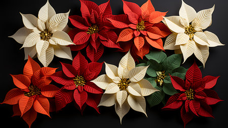 Poinsettia flower isolated on black background. Christmas decoration.の素材