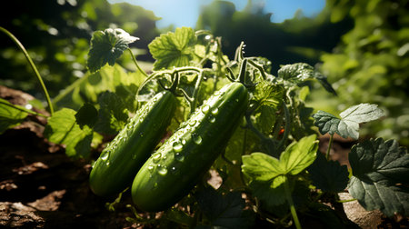 Cucumbers growing in the garden. Selective focus. nature.の素材
