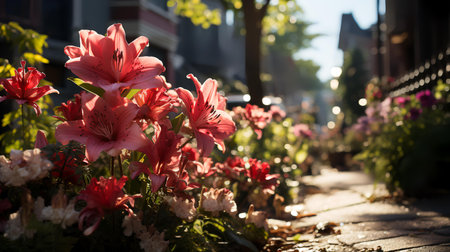 Rhododendron flowers in the city. Selective focus.の素材