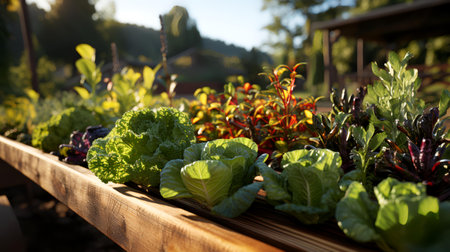 Organic vegetable garden in the morning light. Selective focus.の素材