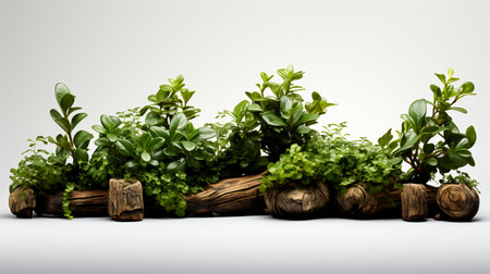Plants in wooden pots isolated on white background. 3d illustration.の素材