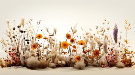 3d render of dry grass with flowers on a white background.の素材