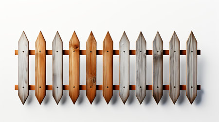 Wooden fence isolated on white background. 3d illustration. Top view.の素材